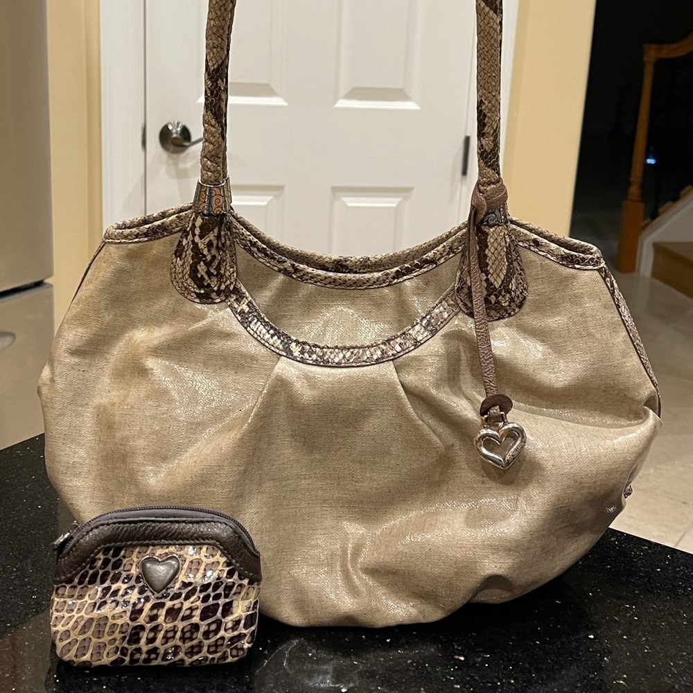 BRIGHTON Tan Faux Snakeskin Lthr Shoulder Bag Set